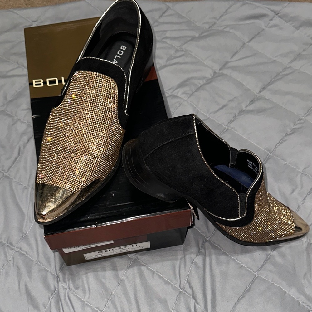 Bolzano Black and Gold Men's Loafers Sz-13M